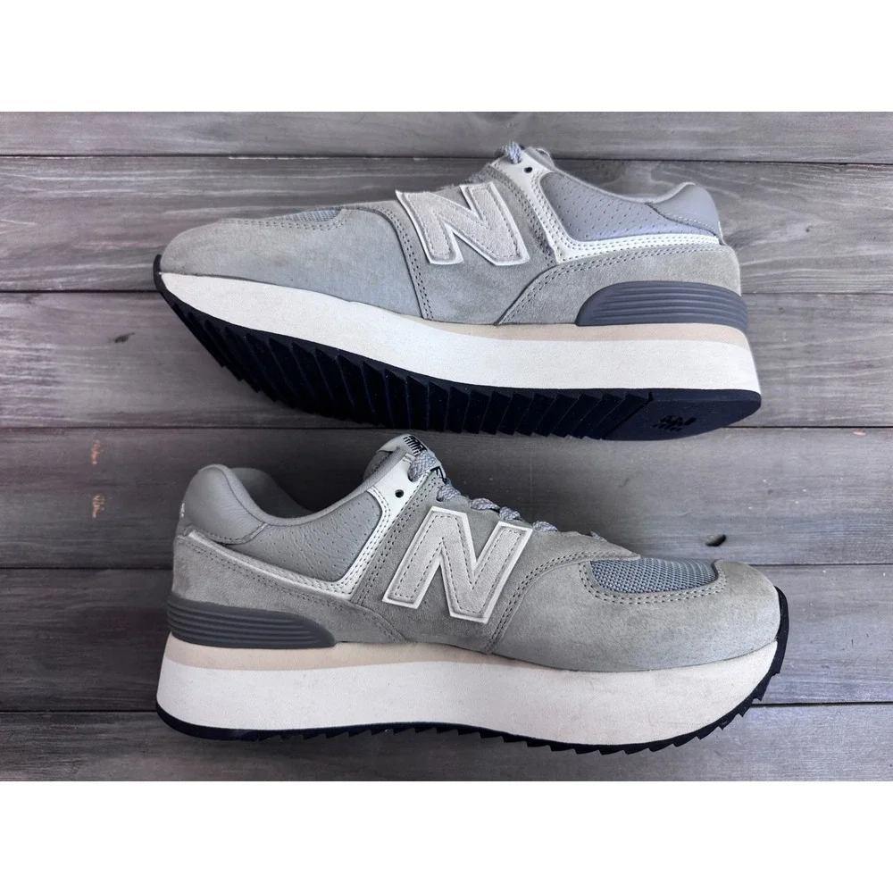 New Balance 574+ Platform Sneakers Grey White WL574ZBA Womens 11 Chunky Shoe - Picture 4 of 11